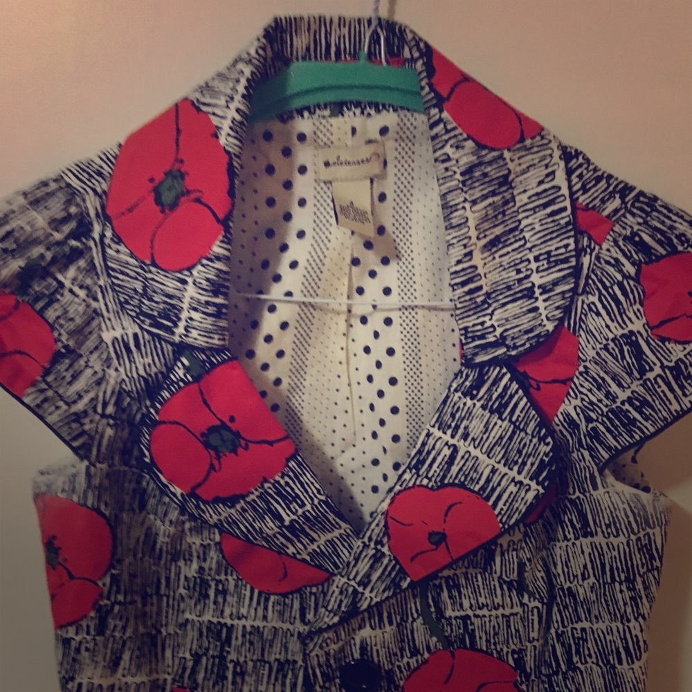 Anthropologie poppy print short sleeve blazer